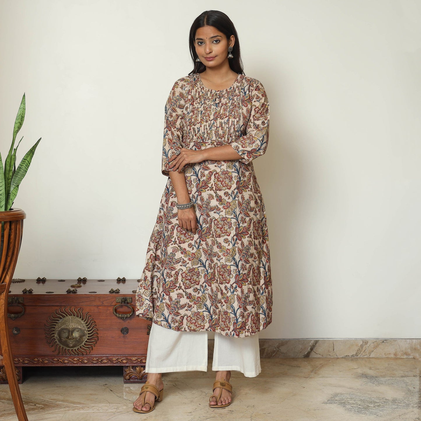 Buy Pedana Kalamkari Hand Block Printed Cotton Pintuck Kurta 59 Online at iTokri.com
