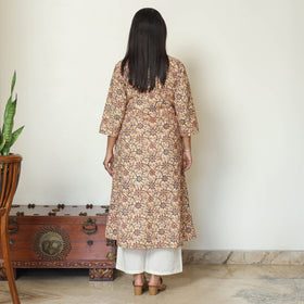 Buy Pedana Kalamkari Hand Block Printed Cotton A-Line Kurta 07 Online at iTokri.com