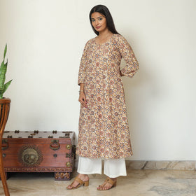 Buy Pedana Kalamkari Hand Block Printed Cotton A-Line Kurta 07 Online at iTokri.com