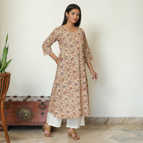 Buy Pedana Kalamkari Hand Block Printed Cotton A-Line Kurta 07 Online at iTokri.com