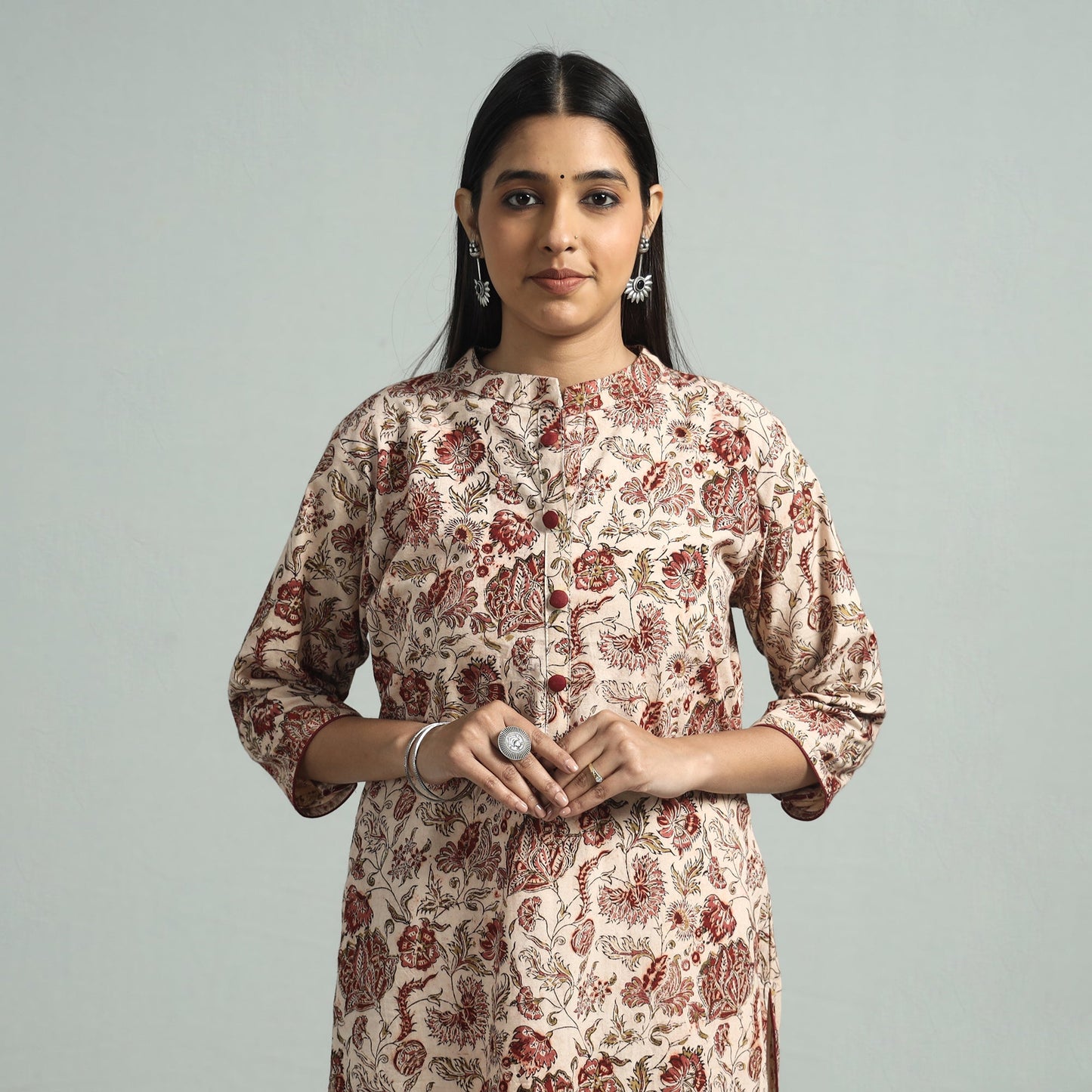 Buy Pedana Kalamkari Hand Block Printed Cotton Kurta Online at iTokri.com