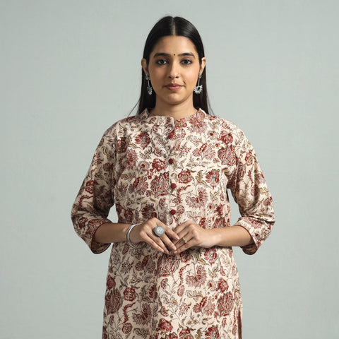 Buy Pedana Kalamkari Hand Block Printed Cotton Kurta Online at iTokri.com
