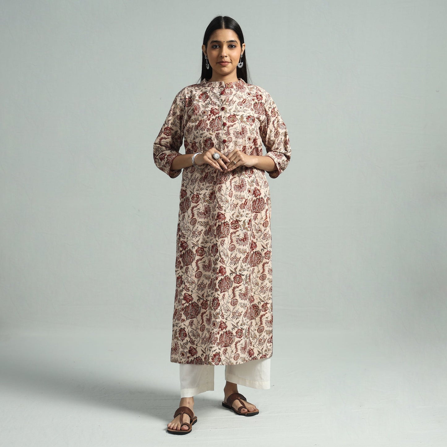 Buy Pedana Kalamkari Hand Block Printed Cotton Kurta Online at iTokri.com