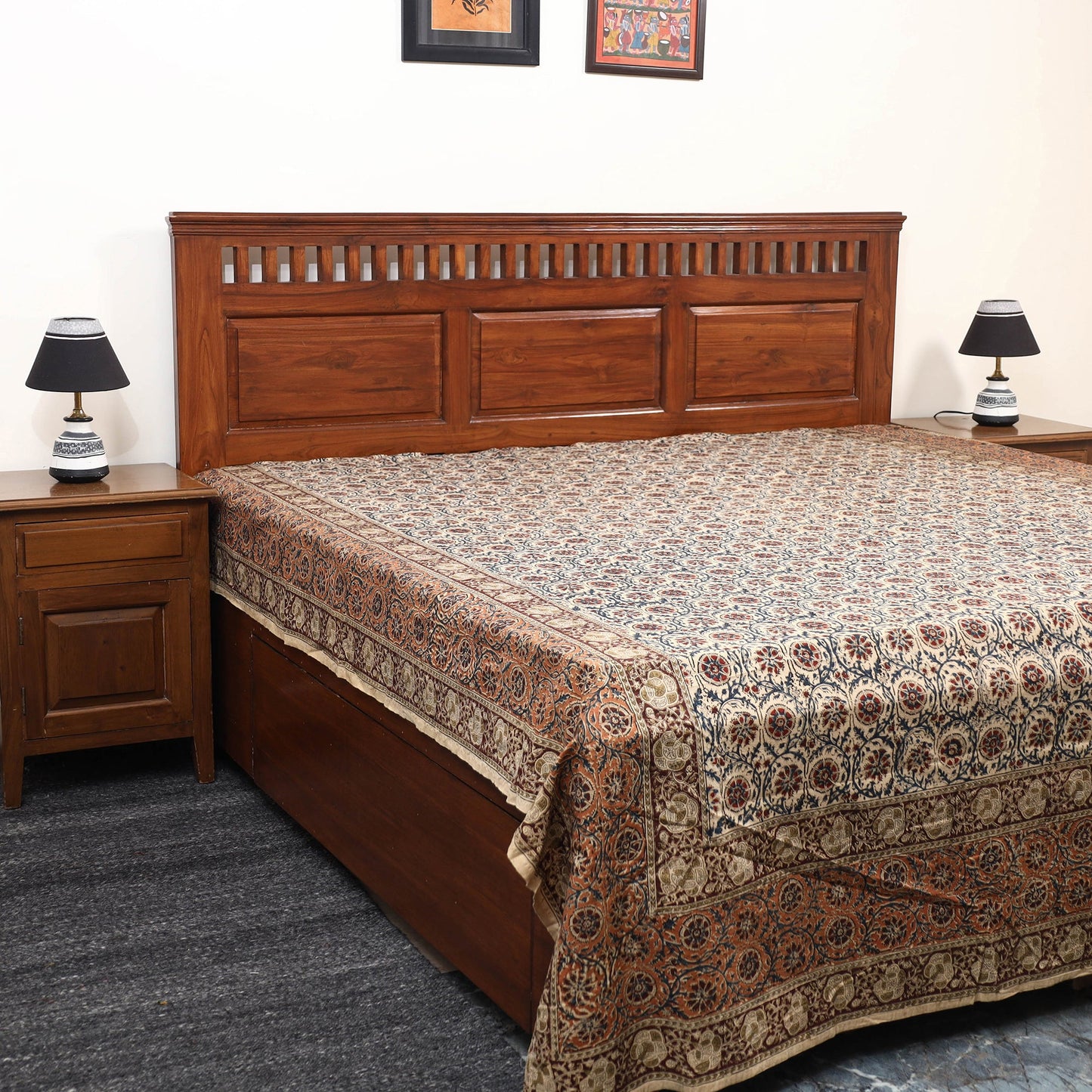 Buy Pedana Kalamkari Block Printed Cotton Double Bed Cover (111 x 91 in) 07 Online at iTokri.com