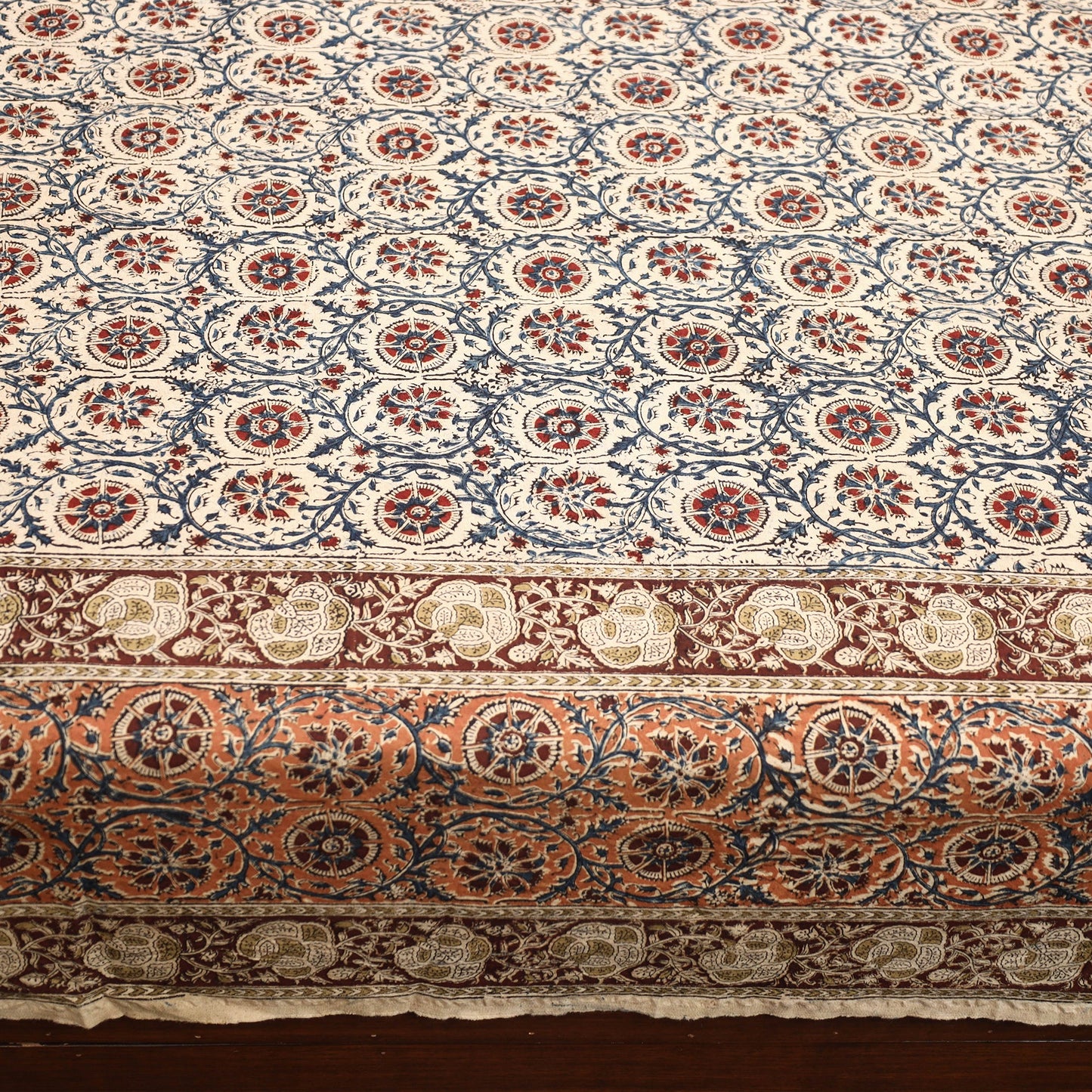 Buy Pedana Kalamkari Block Printed Cotton Double Bed Cover (111 x 91 in) 07 Online at iTokri.com