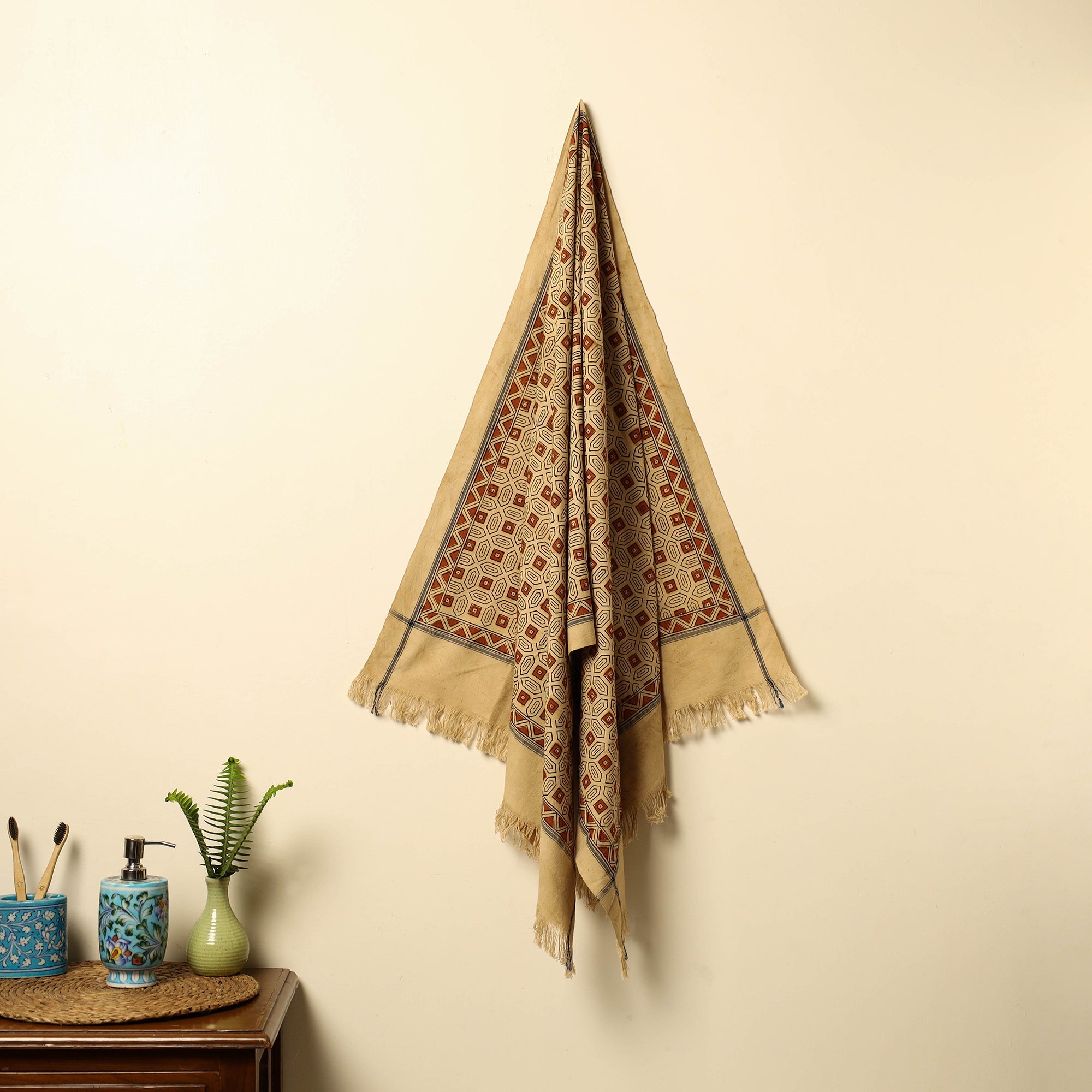 Beige - Pedana Kalamkari Block Printed Cotton Men Full Sleeve Shirt