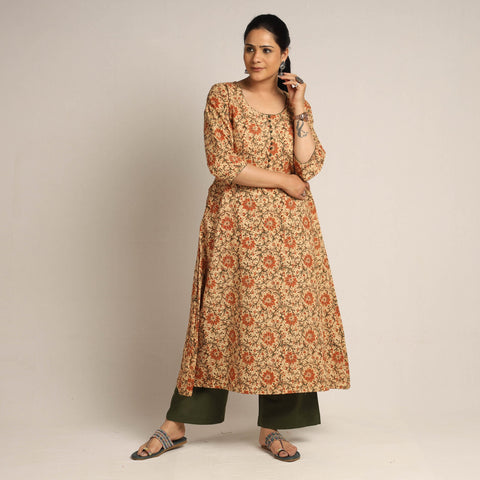  Pedana Kalamkari Block Printed Cotton Kurta with Palazzo Set Online at iTokri.com