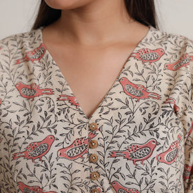 Pedana Kalamkari Block Print Cotton A-Line Kurta For Women