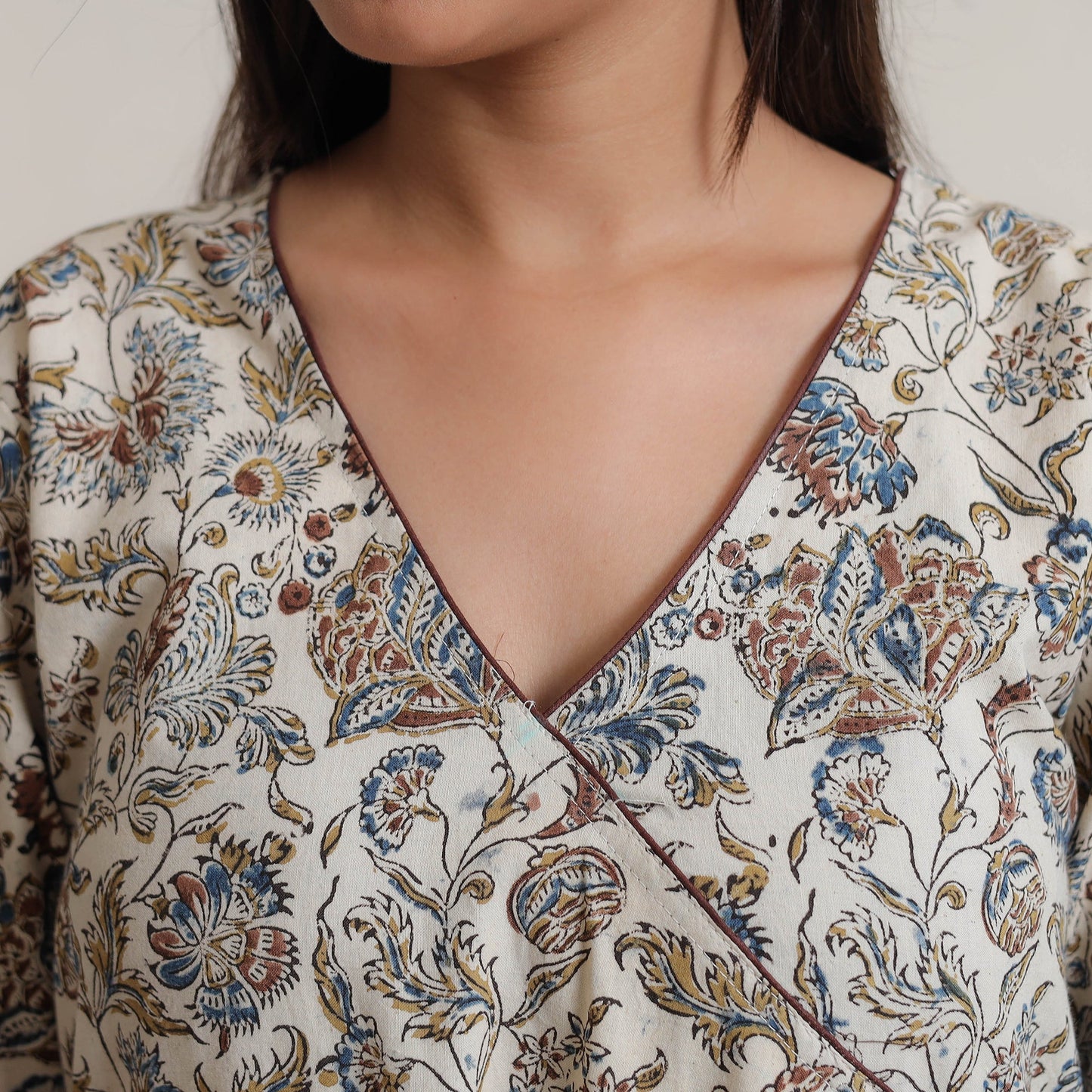 Pedana Kalamkari Block Print Cotton A-Line Kurta for Women