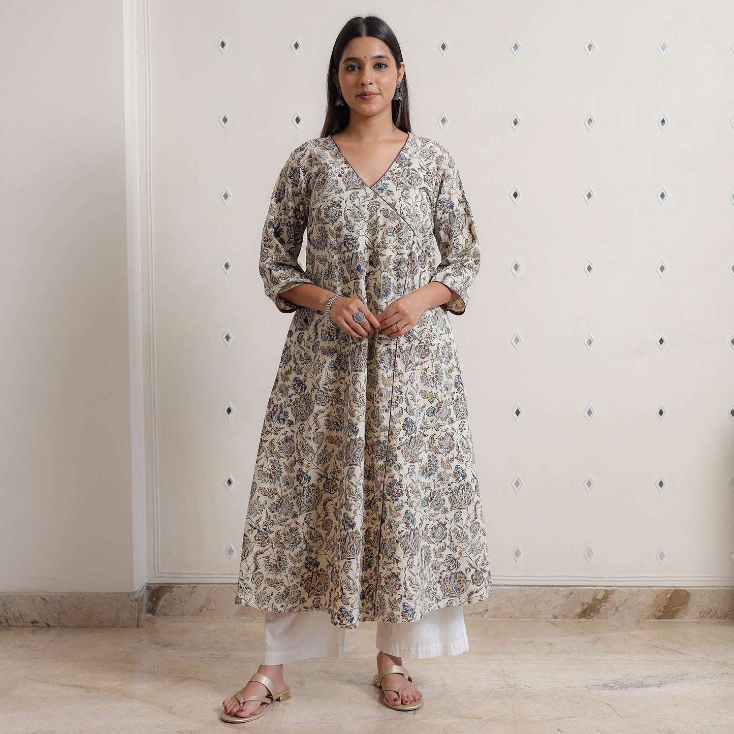 Pedana Kalamkari Block Print Cotton A-Line Kurta for Women