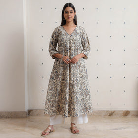 Pedana Kalamkari Block Print Cotton A-Line Kurta for Women