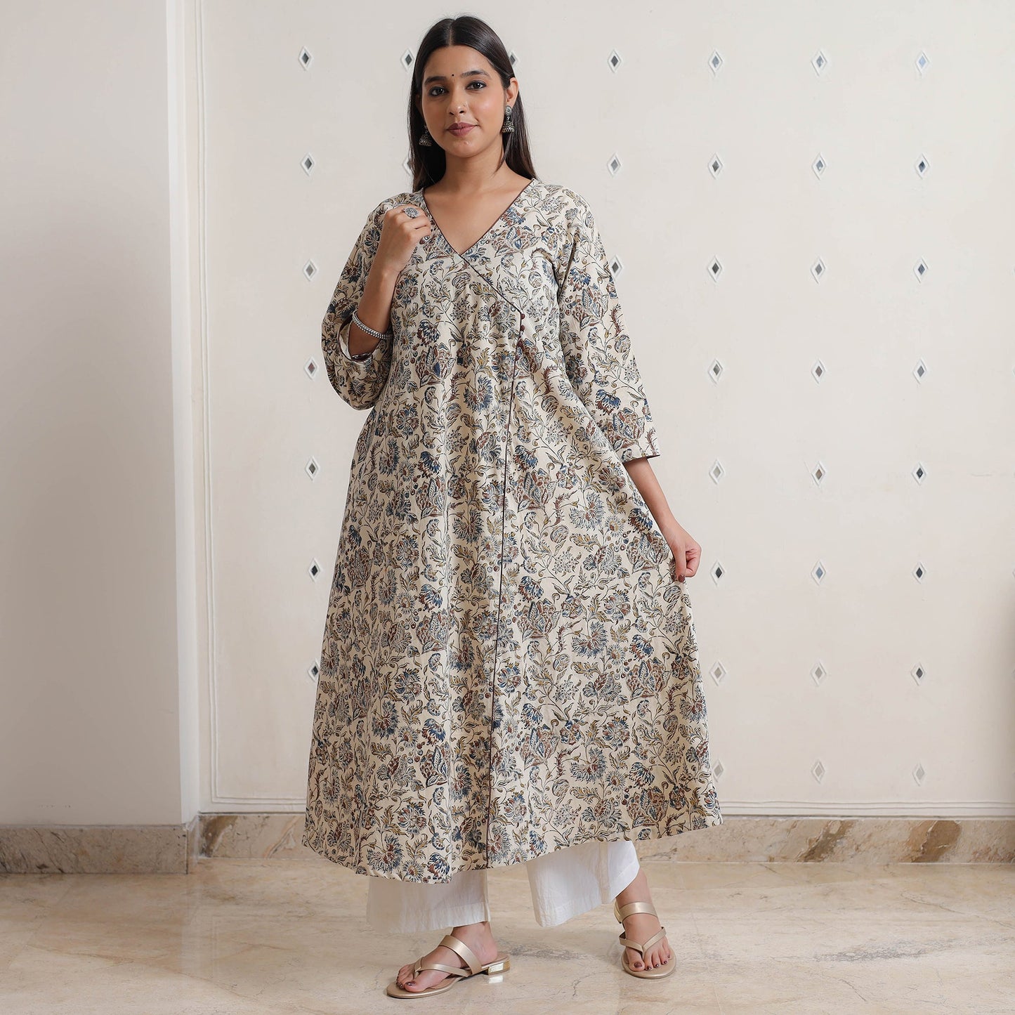 Pedana Kalamkari Block Print Cotton A-Line Kurta for Women