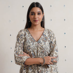 Pedana Kalamkari Block Print Cotton A-Line Kurta for Women