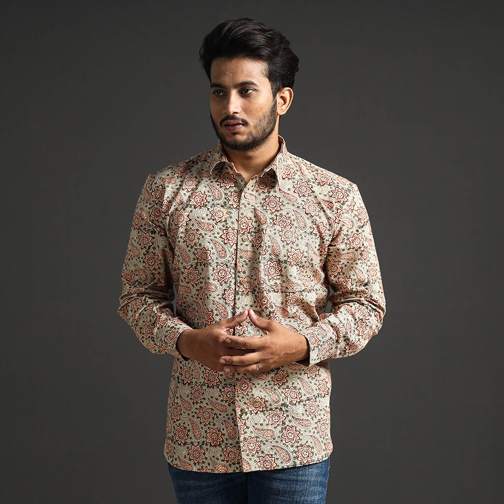 Pedana Kalamkari Block Printed Cotton Men Full Sleeve Shirt
