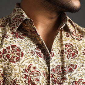 Beige - Premium Pedana Kalamkari Block Printed Cotton Men Full Sleeve Shirt