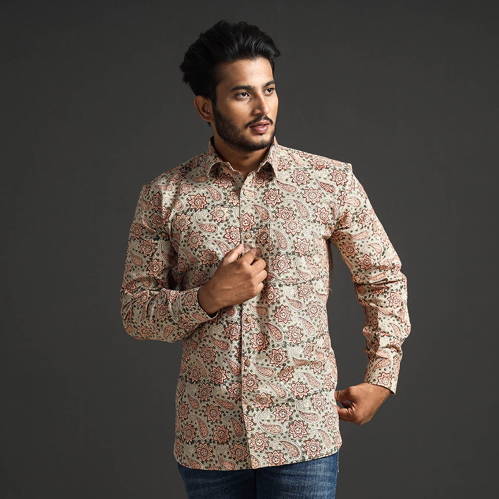 Pedana Kalamkari Block Printed Cotton Men Full Sleeve Shirt