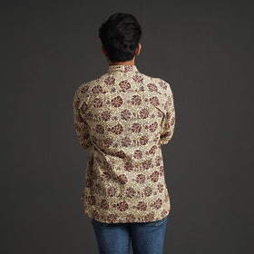 Beige - Premium Pedana Kalamkari Block Printed Cotton Men Full Sleeve Shirt
