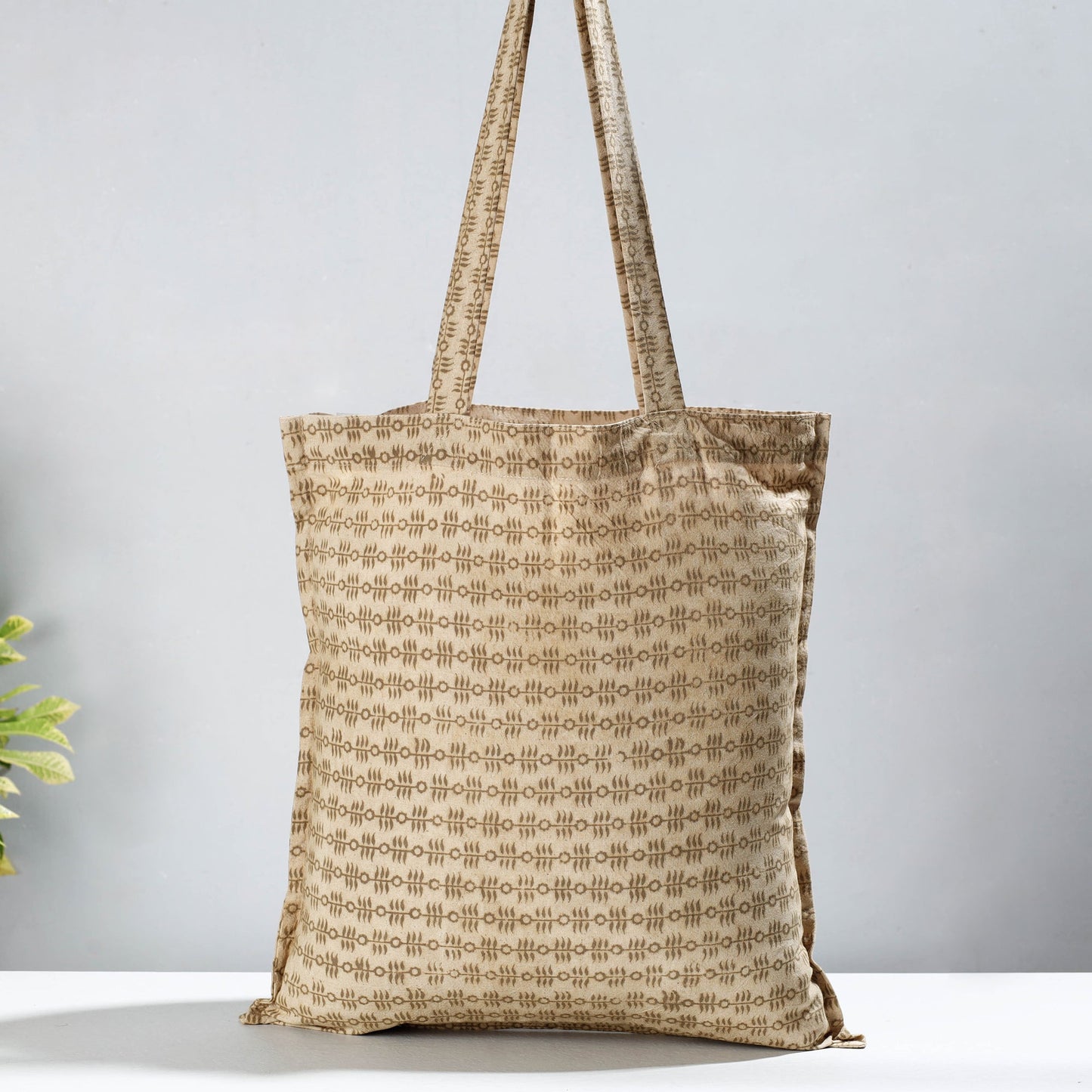 Beige Pedana Kalamkari Block Printed Cotton Shopping Bag