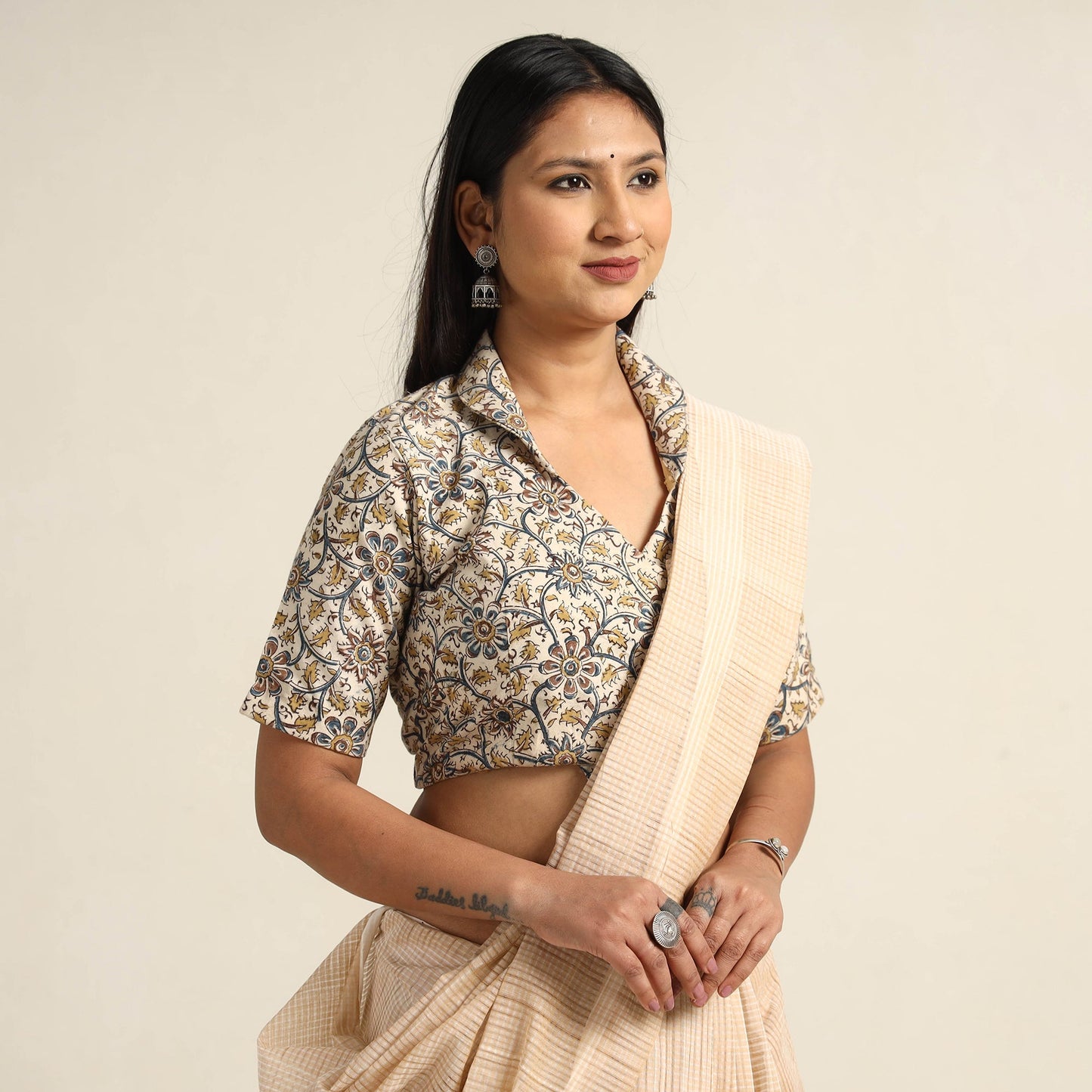 Buy Pedana Kalamkari Block Printed Cotton Stitched Blouse 