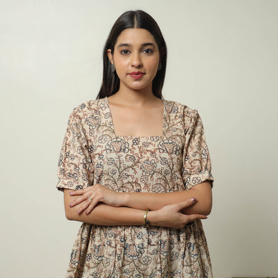 Buy Pedana Kalamkari Block Printed Cotton Tiered Dress 02 Online at iTokri.com