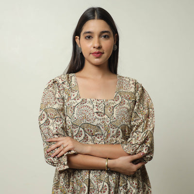 Buy Pedana Kalamkari Block Printed Cotton Tiered Dress 06 Online at iTokri.com