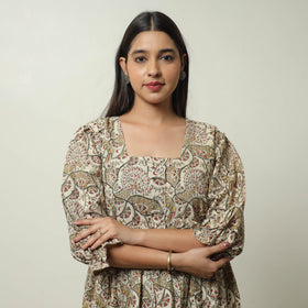 Buy Pedana Kalamkari Block Printed Cotton Tiered Dress 06 Online at iTokri.com