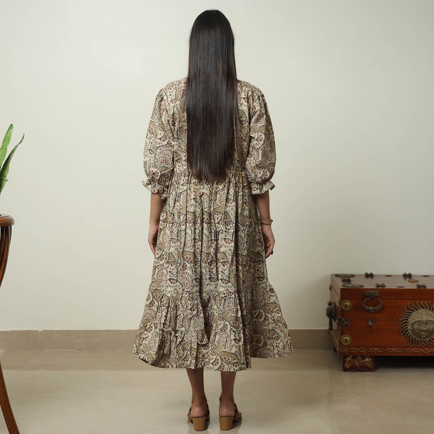 Buy Pedana Kalamkari Block Printed Cotton Tiered Dress 06 Online at iTokri.com