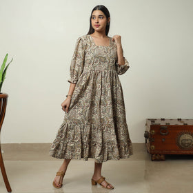 Buy Pedana Kalamkari Block Printed Cotton Tiered Dress 06 Online at iTokri.com