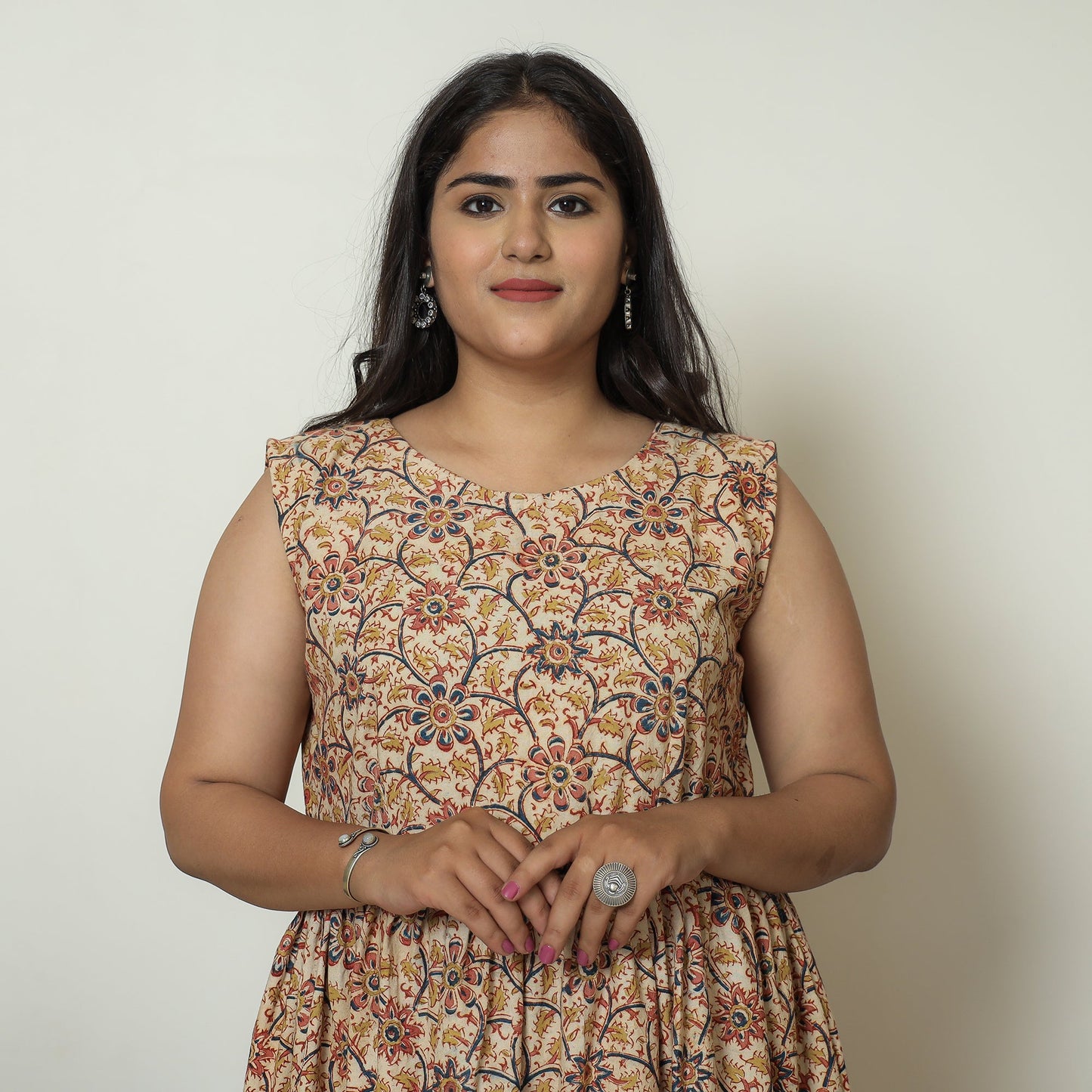 Buy Pedana Kalamkari Block Printed Cotton Tiered Dress 01 Online at iTokri.com