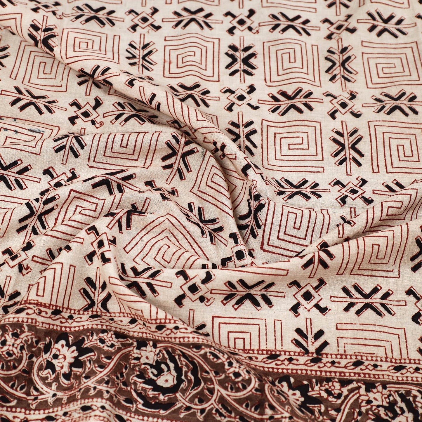 Beige Pedana Kalamkari Block Printed Natural Dyed Cotton Scarf 