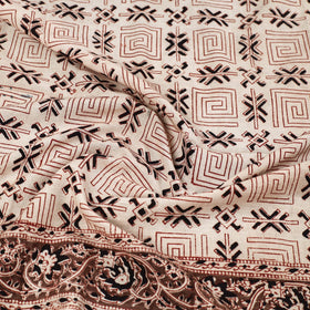 Beige Pedana Kalamkari Block Printed Natural Dyed Cotton Scarf 