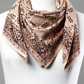 Beige Pedana Kalamkari Block Printed Natural Dyed Cotton Scarf 