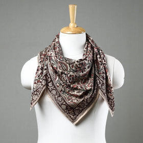 Beige Pedana Kalamkari Block Printed Natural Dyed Cotton Scarf