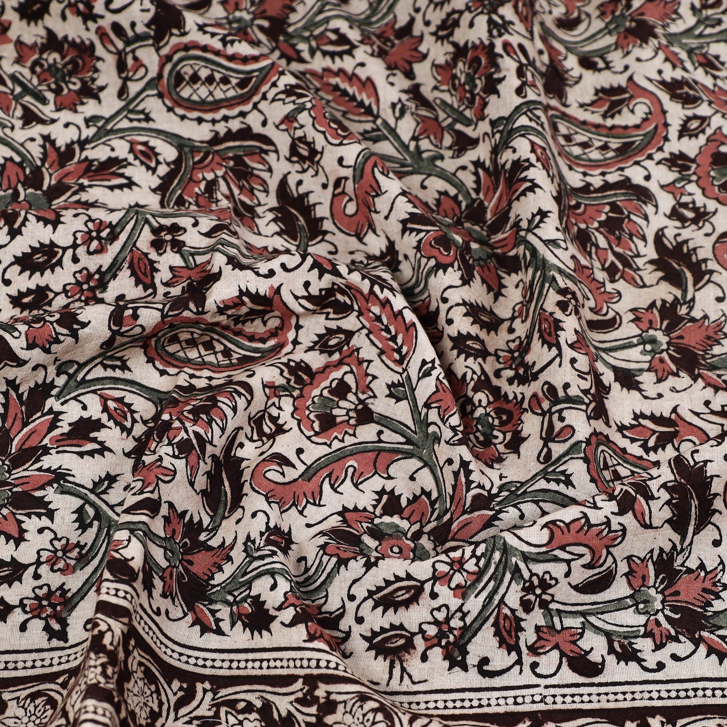Beige Pedana Kalamkari Block Printed Natural Dyed Cotton Scarf