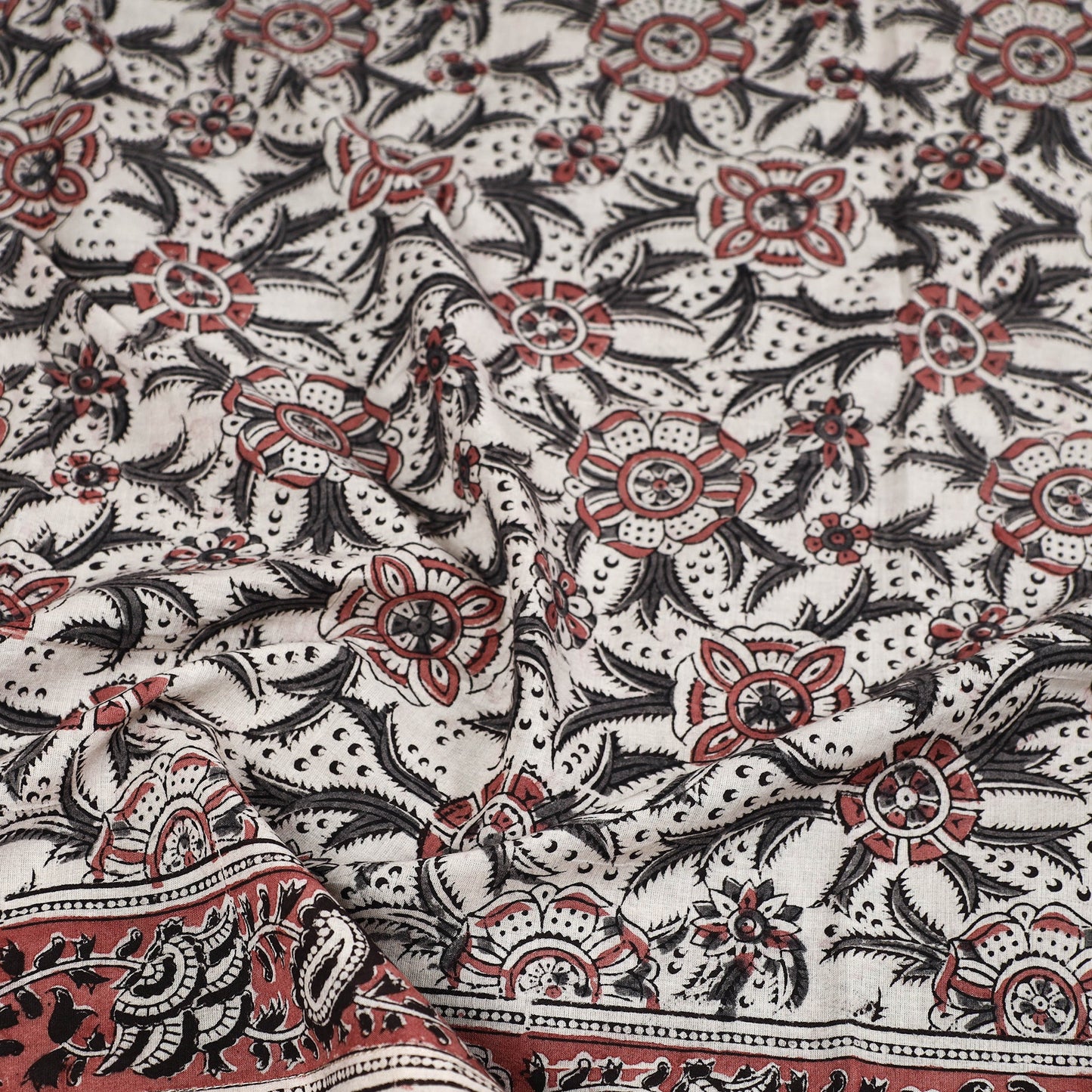 Beige Pedana Kalamkari Block Printed Natural Dyed Cotton Scarf