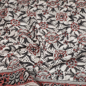 Beige Pedana Kalamkari Block Printed Natural Dyed Cotton Scarf