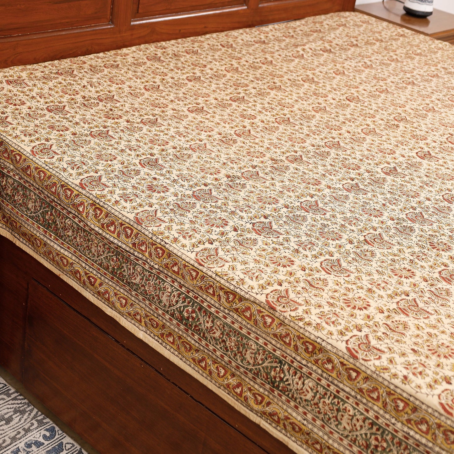  Pedana Kalamkari Block Printing Cotton Double Bed Cover Online at iTokri.com