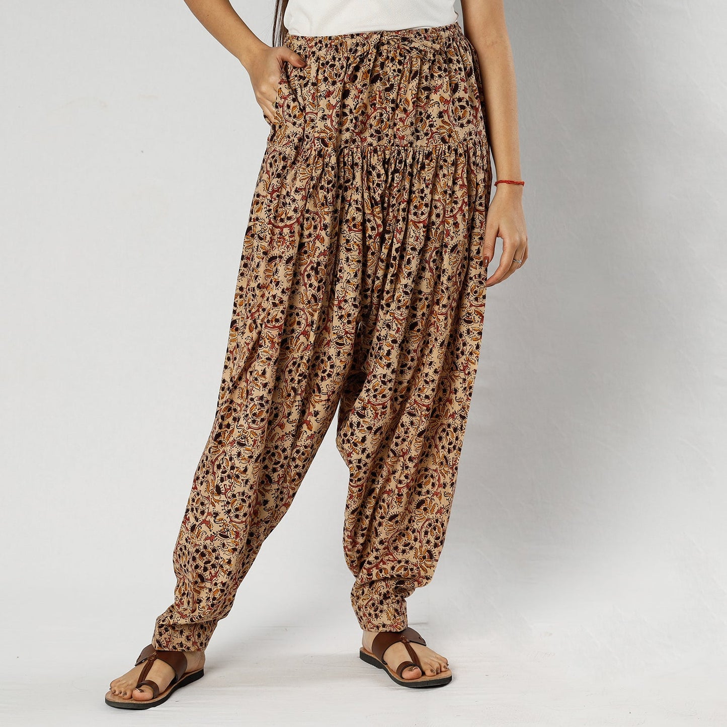 Buy Pedana Kalamkari Block Printing Cotton Elasticated Salwar Online at iTokri.com