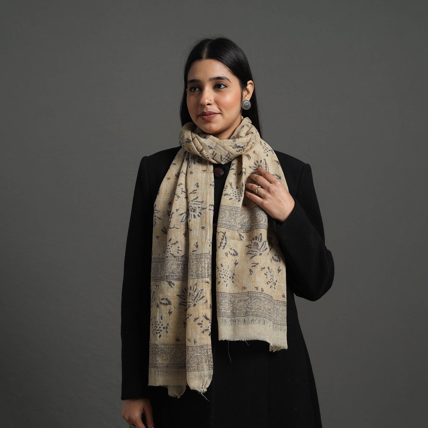 Block Print Pedana Kalamkari Wool Stole 