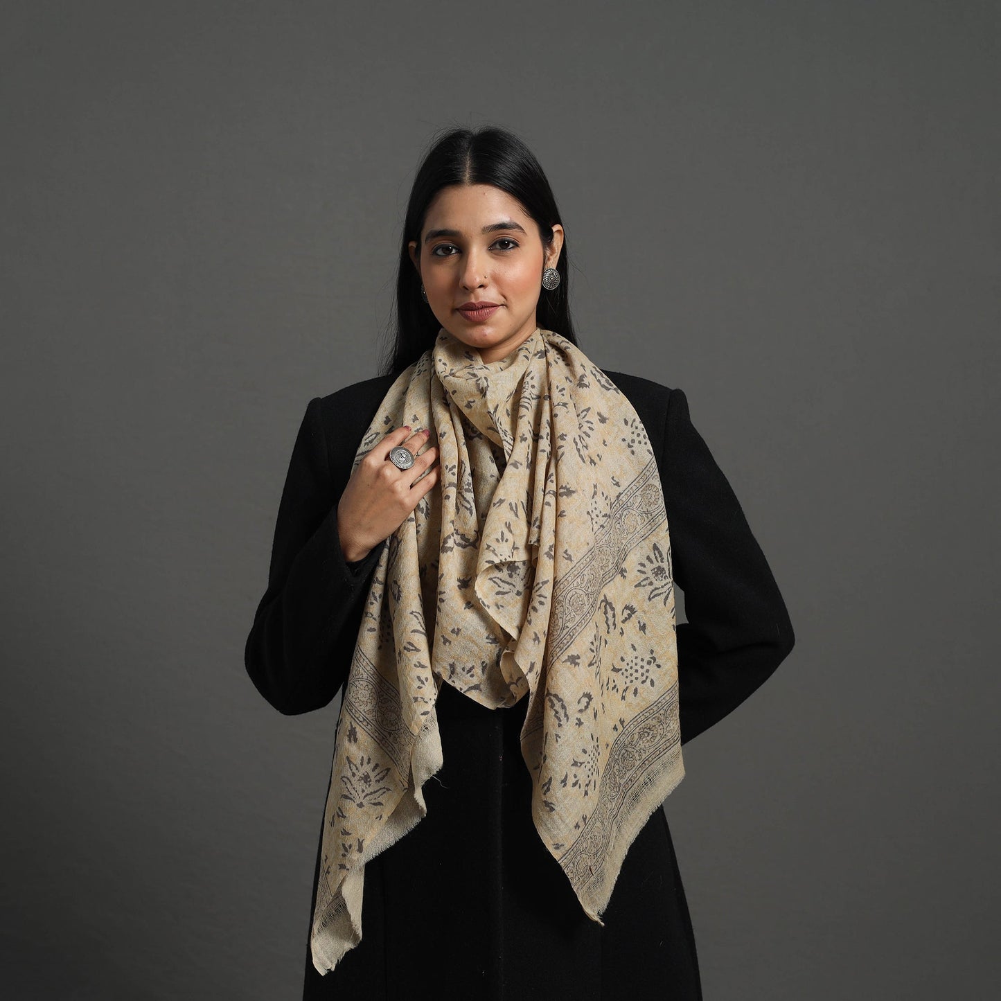 Block Print Pedana Kalamkari Wool Stole 