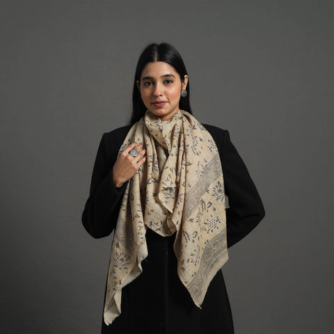 Block Print Pedana Kalamkari Wool Stole 