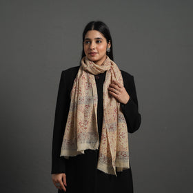 Beige - pedana kalamkari wool stole 09 - handcrafted