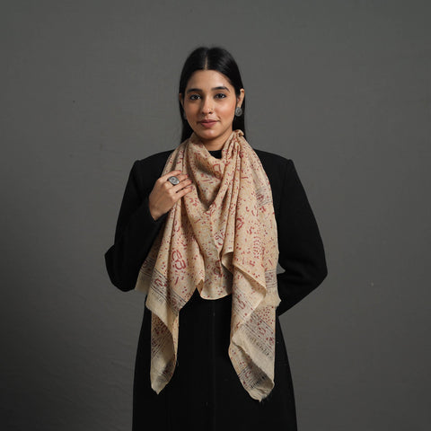 Beige - pedana kalamkari wool stole 09 - handcrafted