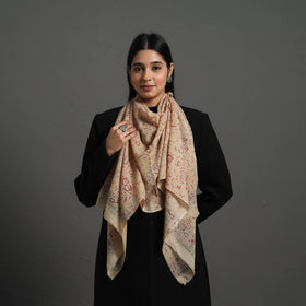 Beige - pedana kalamkari wool stole 09 - handcrafted