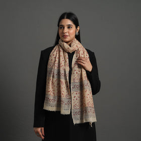 Beige Block Print Pedana Kalamkari Wool Stole