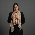 Beige Block Print Pedana Kalamkari Wool Stole