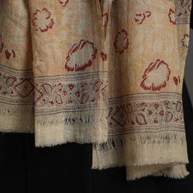 Beige Block Print Pedana Kalamkari Wool Stole