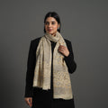 Beige Block Print Pedana Kalamkari Wool Stole