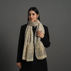 Beige - pedana kalamkari wool stole 32 - handcrafted