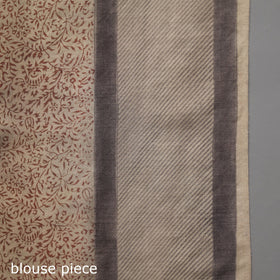 Beige Pedana Block Print Merino Wool Kalamkari Saree